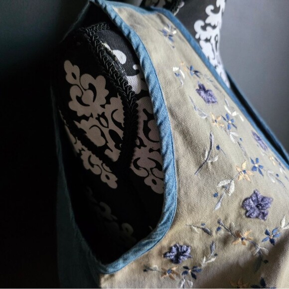 Vintage Tantrum Blues Earthy Foliage Flower Embroidered Denim Vest M Cotton - Picture 6 of 7